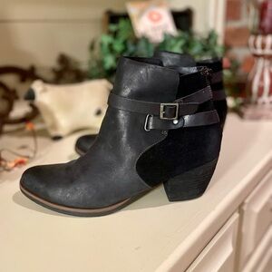 Korks Ankle Boot Contrast Suede Leather Heels Black Size 11 M Moto Grunge Goth